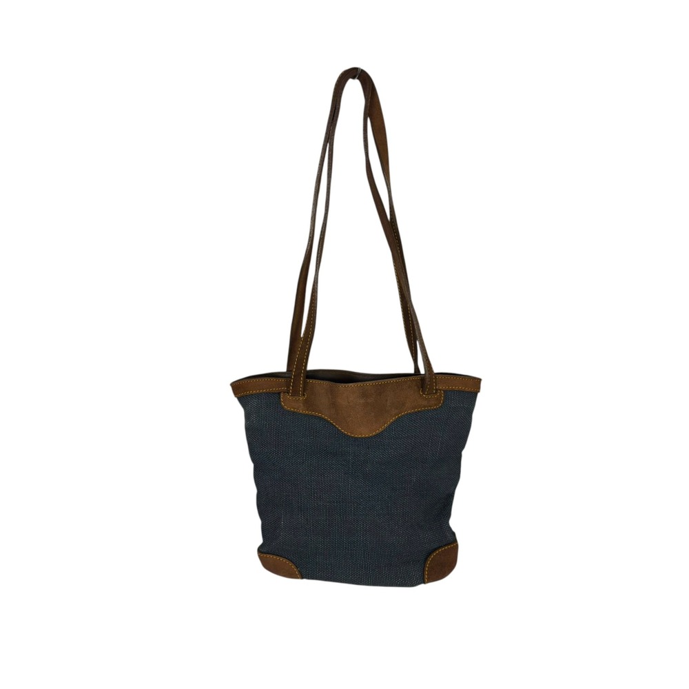 Tommy Bahama Shoulder Bag Navy Blue Woven Canvas Suede Trim Coastal Boho Tote - Picture 3 of 8